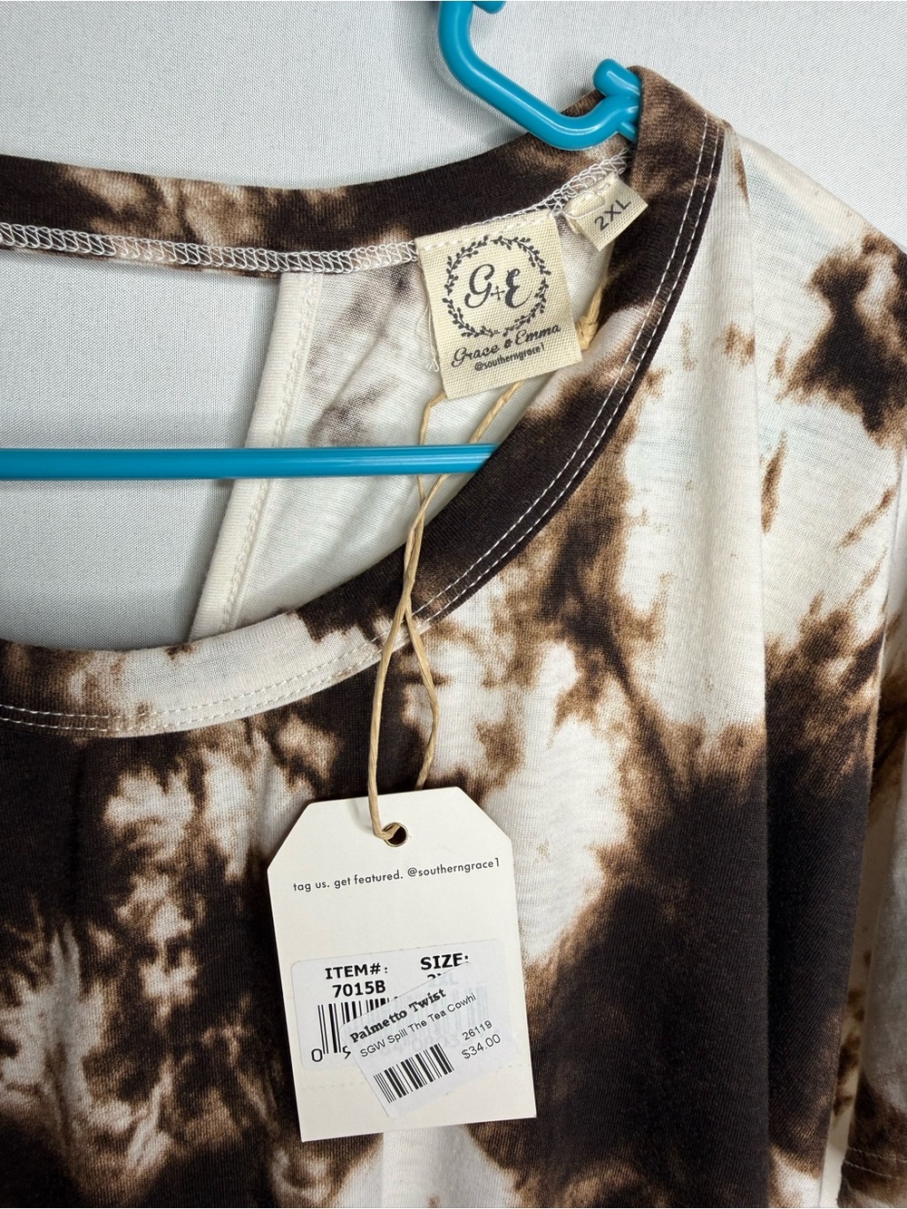 Grace & Emma t-shirt with brown tie-dye print, XL A5 302 - Picture 2 of 5